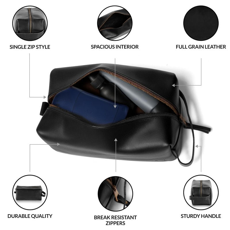 Northridge Leather Premium Leather Toiletry Bag For Men - Travel Bag, Shaving Kit Bag & Toiletry Organizer - Full Grain Leather (Single Zip, Brown)