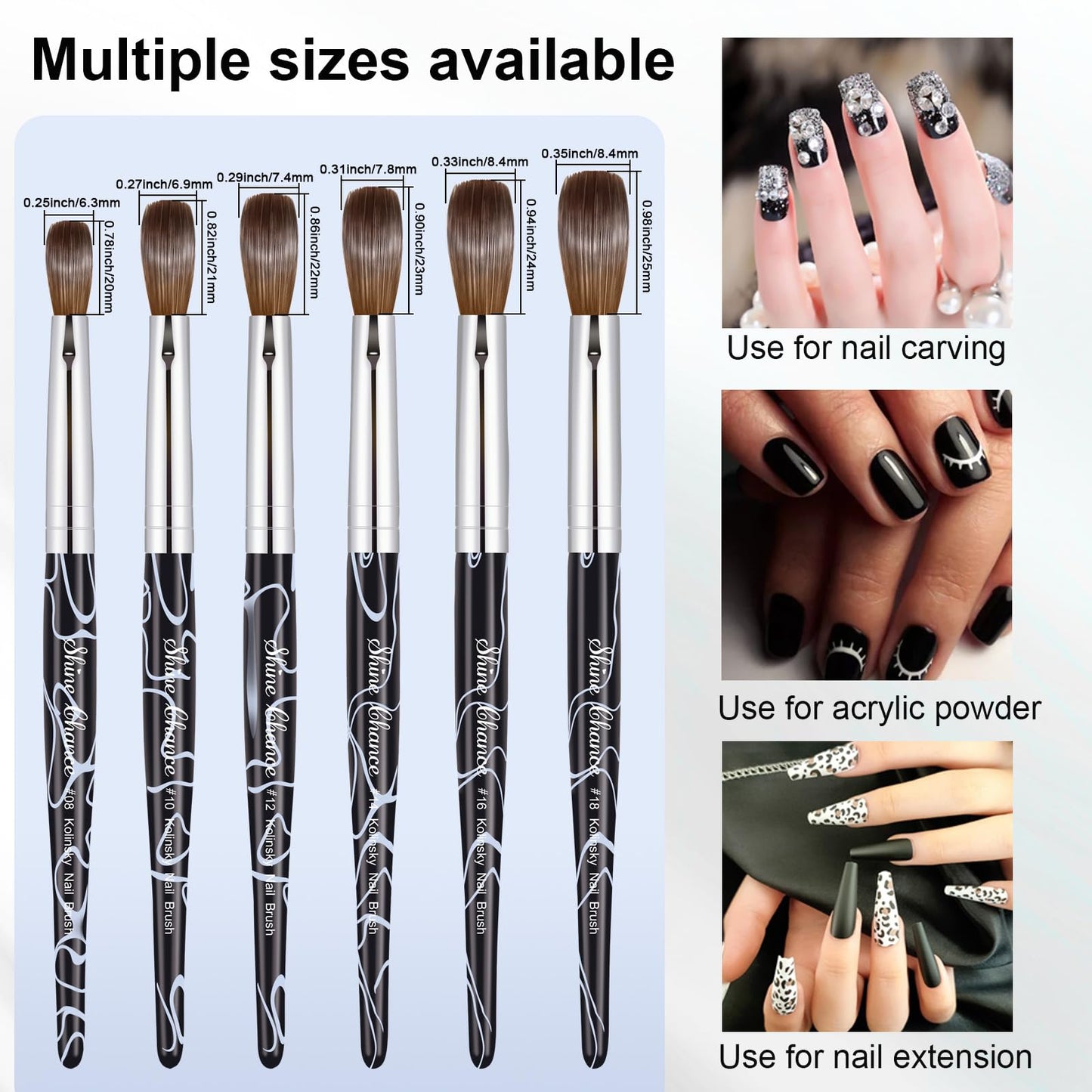 Acrylic Nail Art Brush Size 18, 100% Pure Kolinsky Hair Oval Nail Brush for Acrylic Application, Professional Nail Extension Manicure Tool Striping Nail Drawing Pen for DIY Home Salon