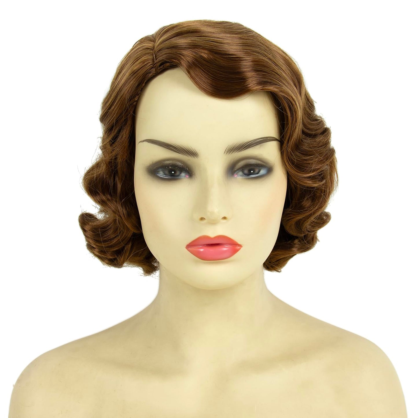 H&Bwig Short Ash Brown 20s Wigs for Women Natural Finger Wave Synthetic Hair Wig for Women Lady Ladies Cosplay Anime Party Costume Anime Flapper Wig