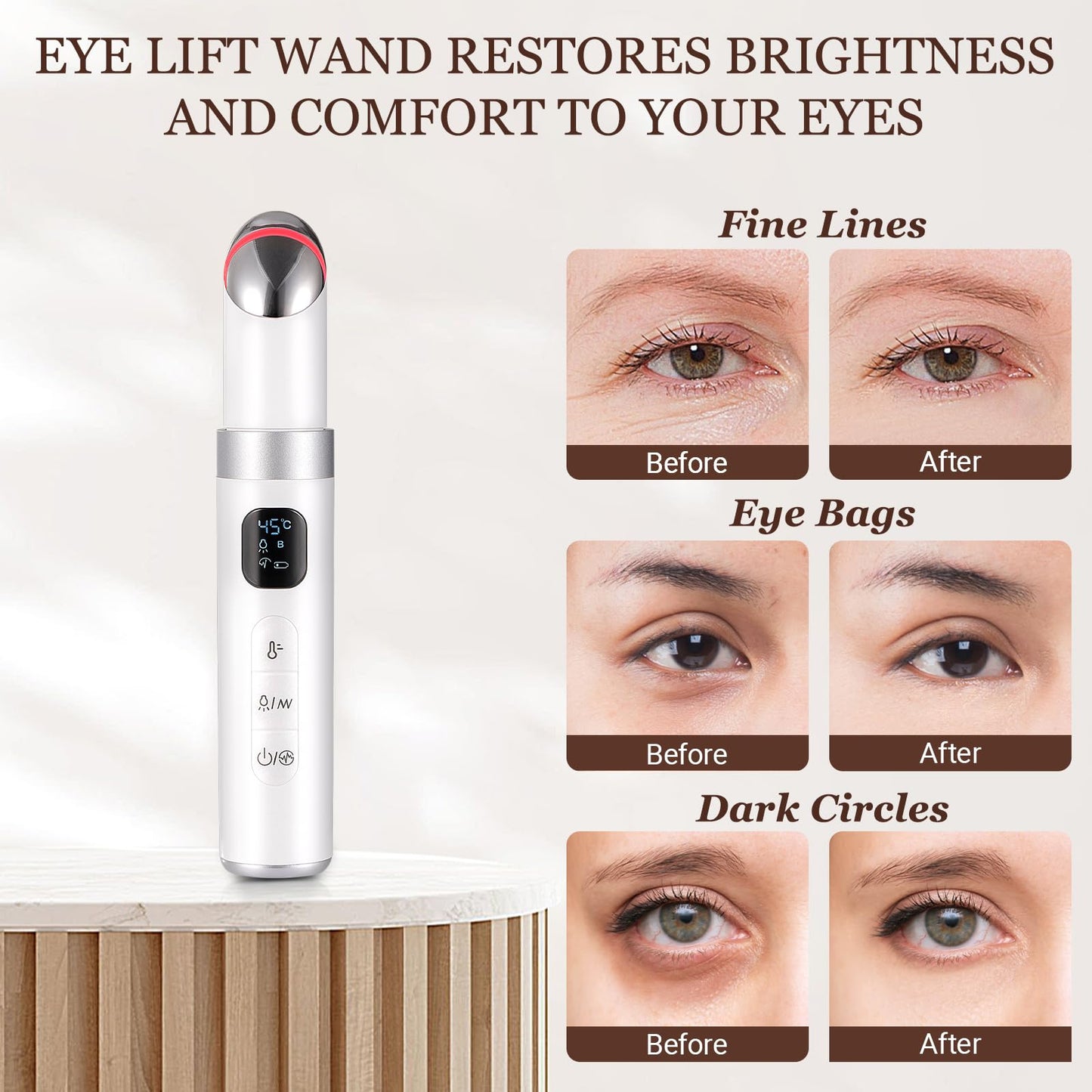 Ideal Swan Eye Lift Wand, 3 in 1 Vibrating Eye Massager for Puffiness, Wrinkles, and Dark Circles, Face & Neck Lifting Tool, Adjustable Temperature Facial Massager Gift for Women, Mom (White)