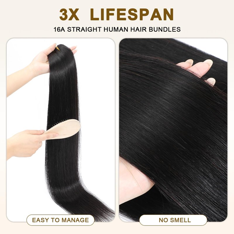 16A Raw Straight Bundles Human Hair 1 Bundle,18 Inch,Triple Lifespan,Burmese Virgin Remy Hair Extensions,No Tangle Shedding