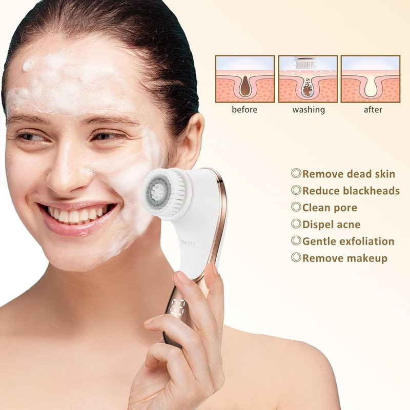 Electric Face Brush Scrubber - Rechargeable IPX-7 Waterproof Exfoliator | 4 Brush Heads for Deep Cleansing & Massaging