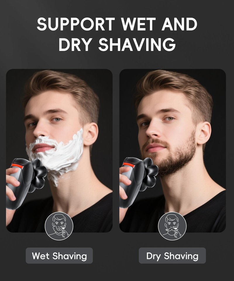 Head Shavers for Bald Men - IPX8 Waterproof Electric Razor for Wet/Dry Use with LED Display, USB-C Fast Charge & 5 Attachments Black