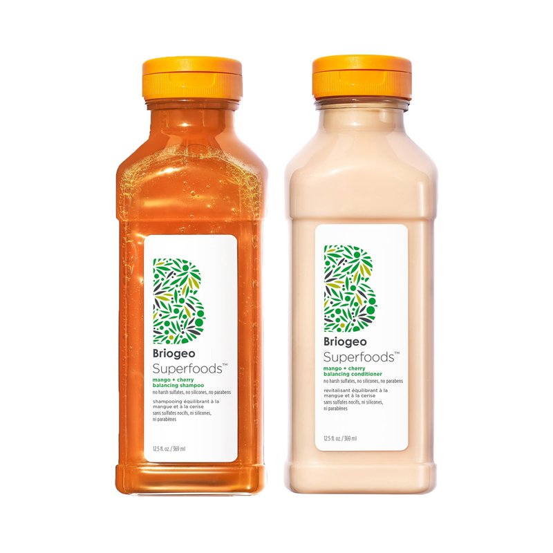 Briogeo Superfoods Mango + Cherry Hair Pack for Oily Hair | Balancing Shampoo & Conditioner Duo | Gentle Cleanse & Lightweight Hydration | Vegan & Cruelty-Free | 2 x 12.5 fl oz