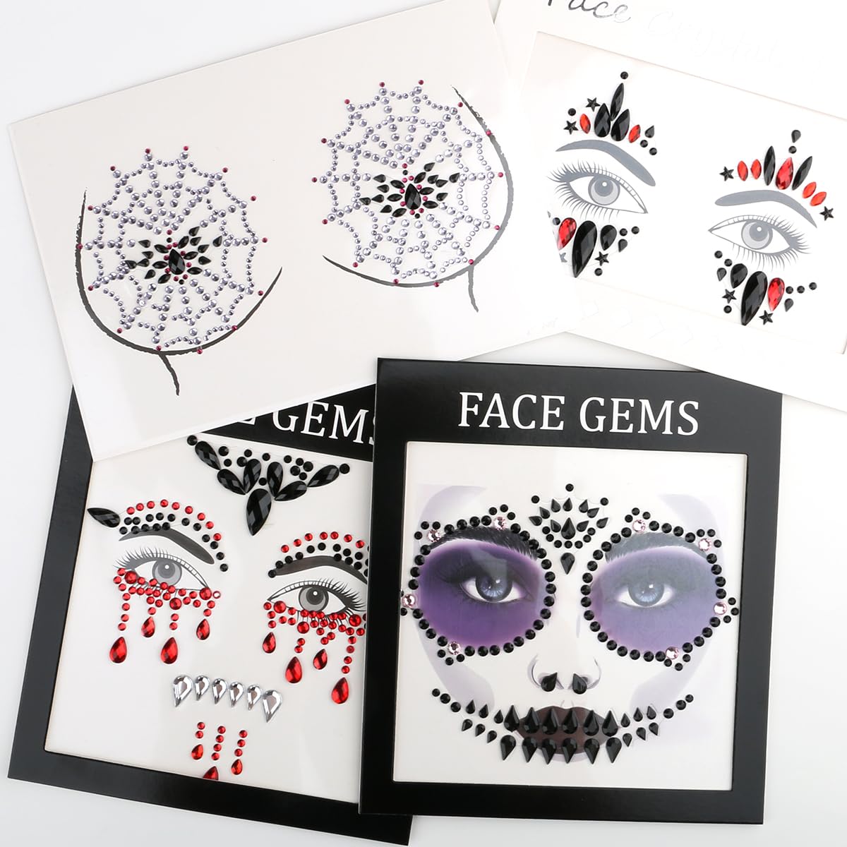 Bowitzki Face Jewels Halloween Rhinestone Stickers Self Adhesive Crystal Makeup Face Gems Stick for Festival Accessory Decorations (D)