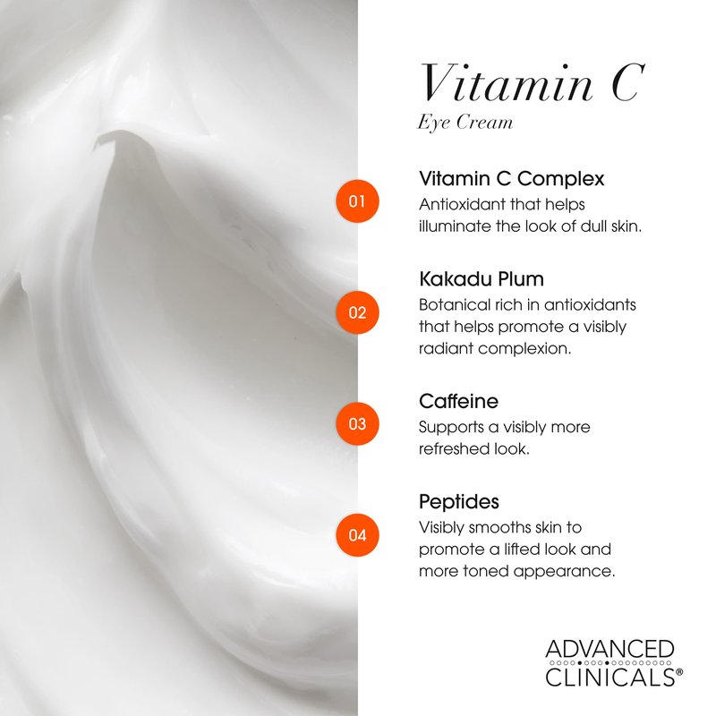 Advanced Clinicals Vitamin C + Caffeine Eye Balm Face Moisturizer | Under Eye Cream For Improving Appearance Of Dark Circles, Puffiness, Bags Under Eyes, & Look Of Dark Spots, 1 Fl Oz