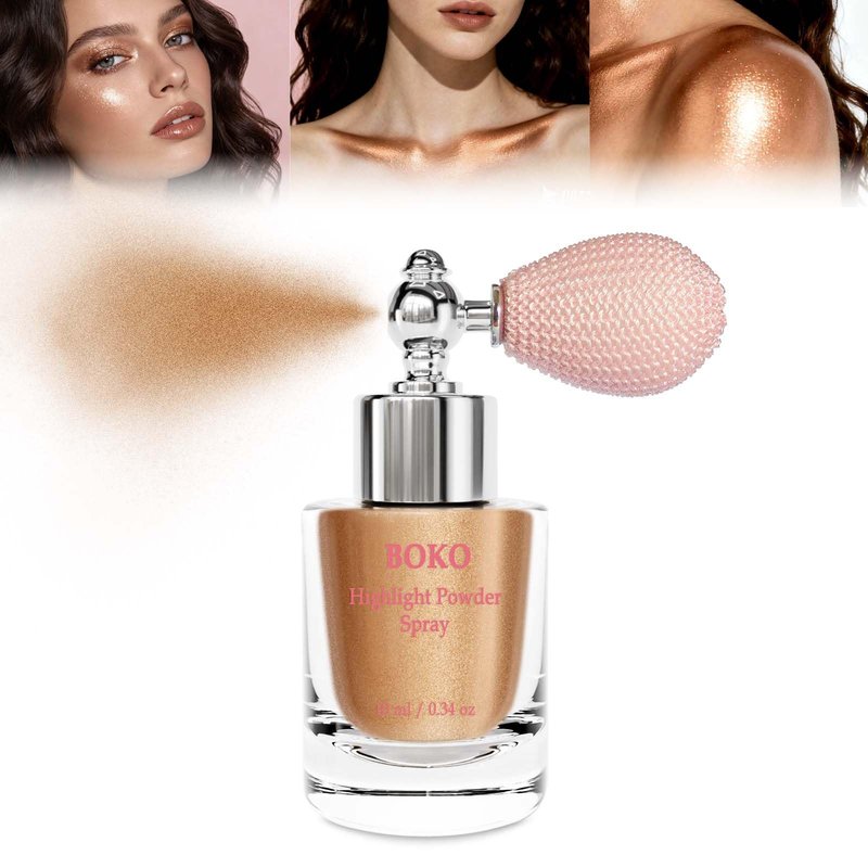 Boko Highlighter Powder Spray, Body Shimmer Spray for Glitter Highlighter Makeup, Glitter High Gloss Powders Body Shimmer Powder for Festival Concert Rave Party Daily Face Sparkle Makeup - Late Autumn