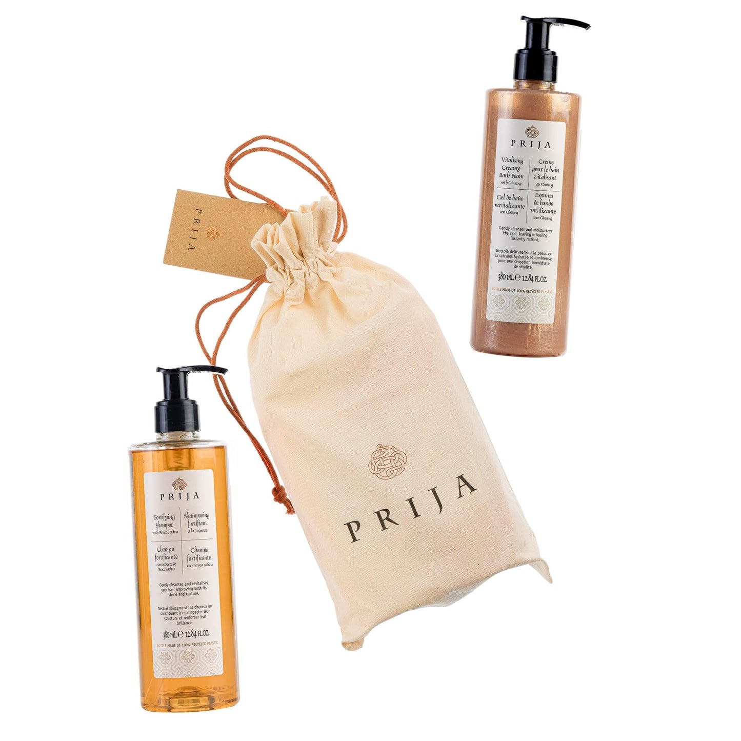 Prija Hair and Body Gift Set with Fortifing Shampoo and Vitalising Creamy Bath Foam with Natural Oils and Warm Notes of Vanilla, Cardamom and Cedar Wood 2 x 12.85 fl oz