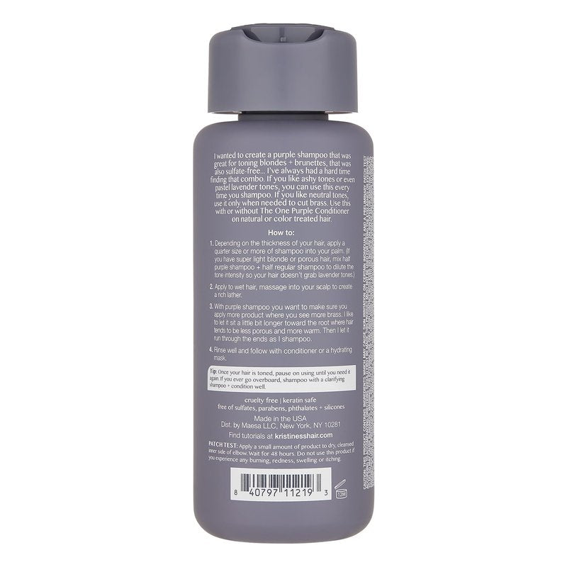 Kristin Ess Hair The One Purple Shampoo for Toning Blonde Hair - Neutralizes Brass + Yellow Tones, Shine Restoring - Sulfate, Silicone and Paraben Free, Color + Keratin Safe, 10 fl. oz.