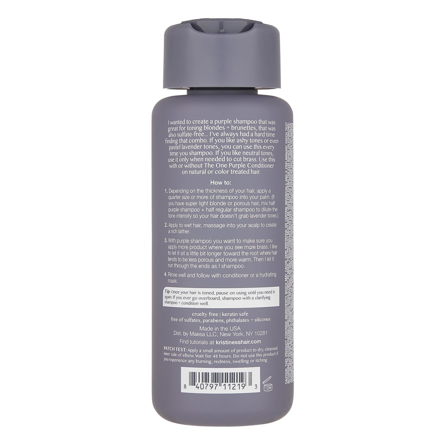 Kristin Ess Hair The One Purple Shampoo for Toning Blonde Hair - Neutralizes Brass + Yellow Tones, Shine Restoring - Sulfate, Silicone and Paraben Free, Color + Keratin Safe, 10 fl. oz.