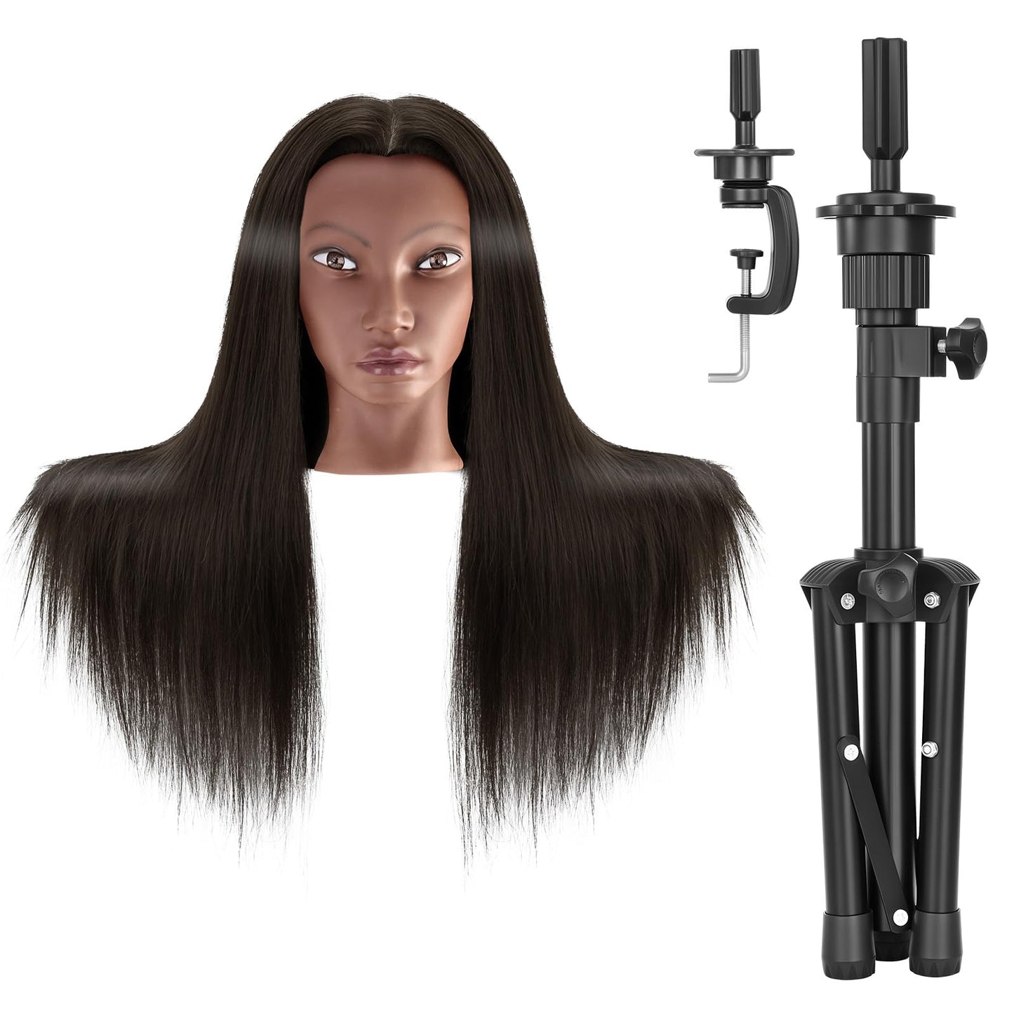 Yekavo 20" Afro Mannequin Head Human Hair with Tripod Stand, 90% Real Hair Cosmetology Black Manikin Doll Head for Hairdresser Practice Braiding with Stand Set