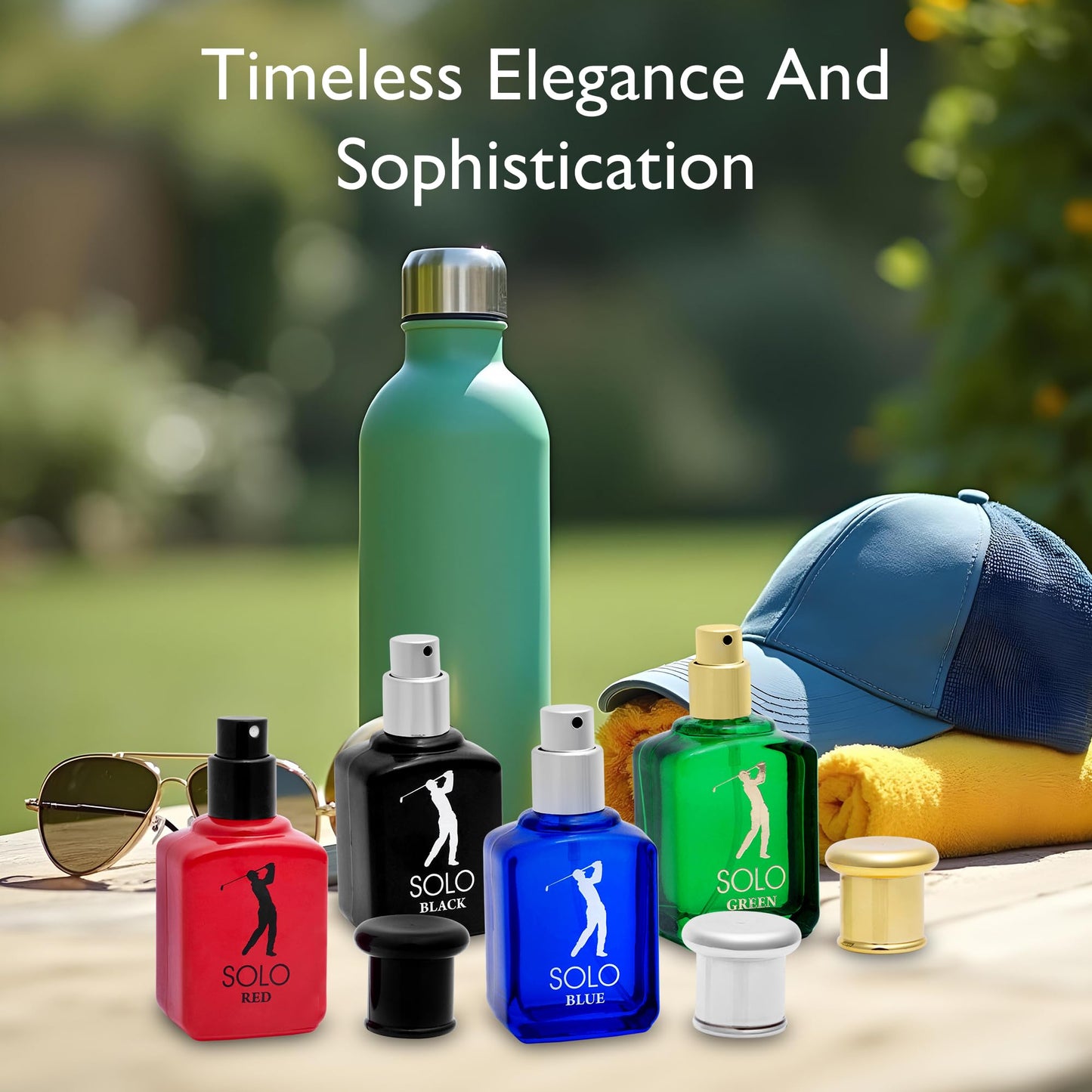 NovoGlow Solo 4-Piece Mini Fragrance Set for Men EDP - Solo Red, Blue, Black & Green - Combination of Woody, Citrus & Spicy Scents - Suitable For All Skin Types - Free of Paraben Each in 30ml Bottle