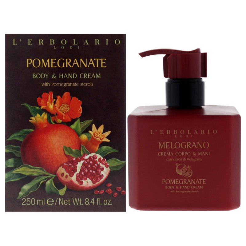 L'Erbolario Body and Hand Cream - Natural Moisturizing Hand Lotion for Women and Men - Long-Lasting Citrus and Fruity Scent - Pomegranate - 8.4 oz