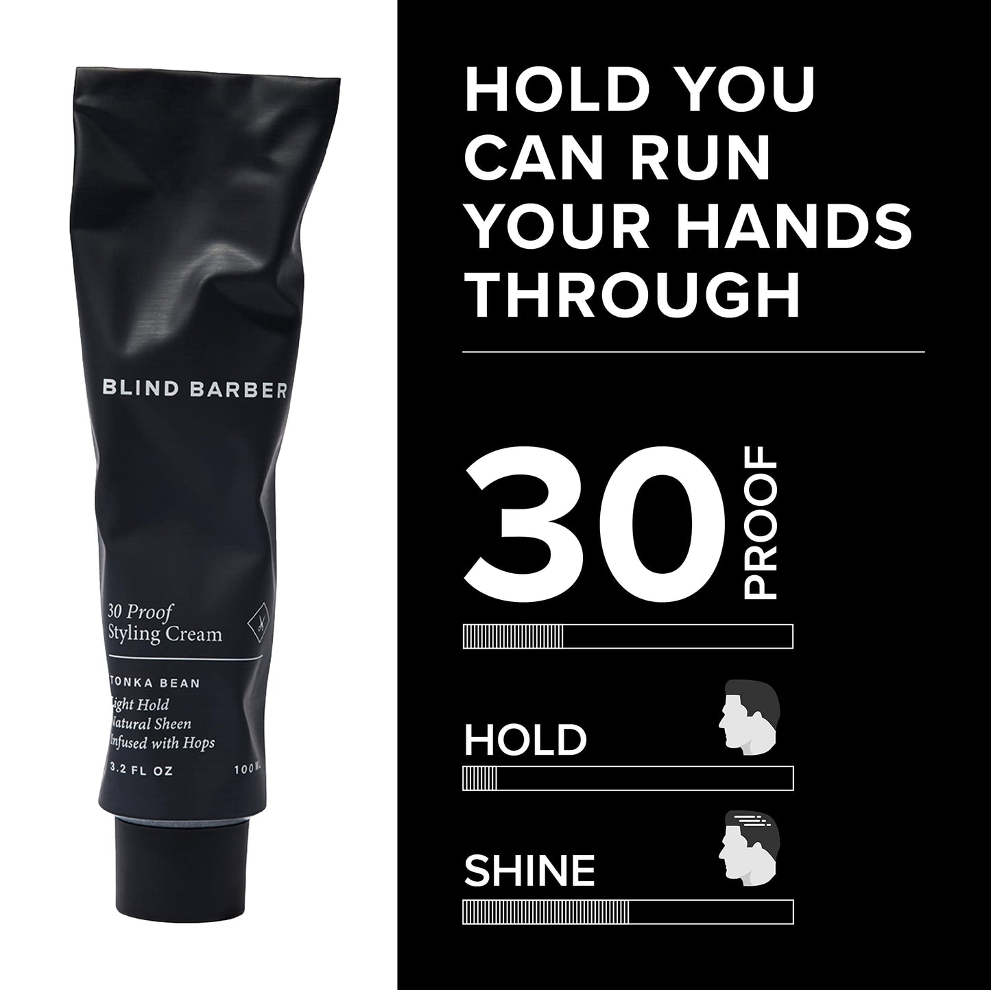 Blind Barber 30 Proof Hair Cream for Men - Styling Cream & Beard Tamer - Light Hold & Natural Shine - Paraben & Sulfate-Free, Water-Based Hair Products - Tonka Bean Scent (3.2 Fl oz)