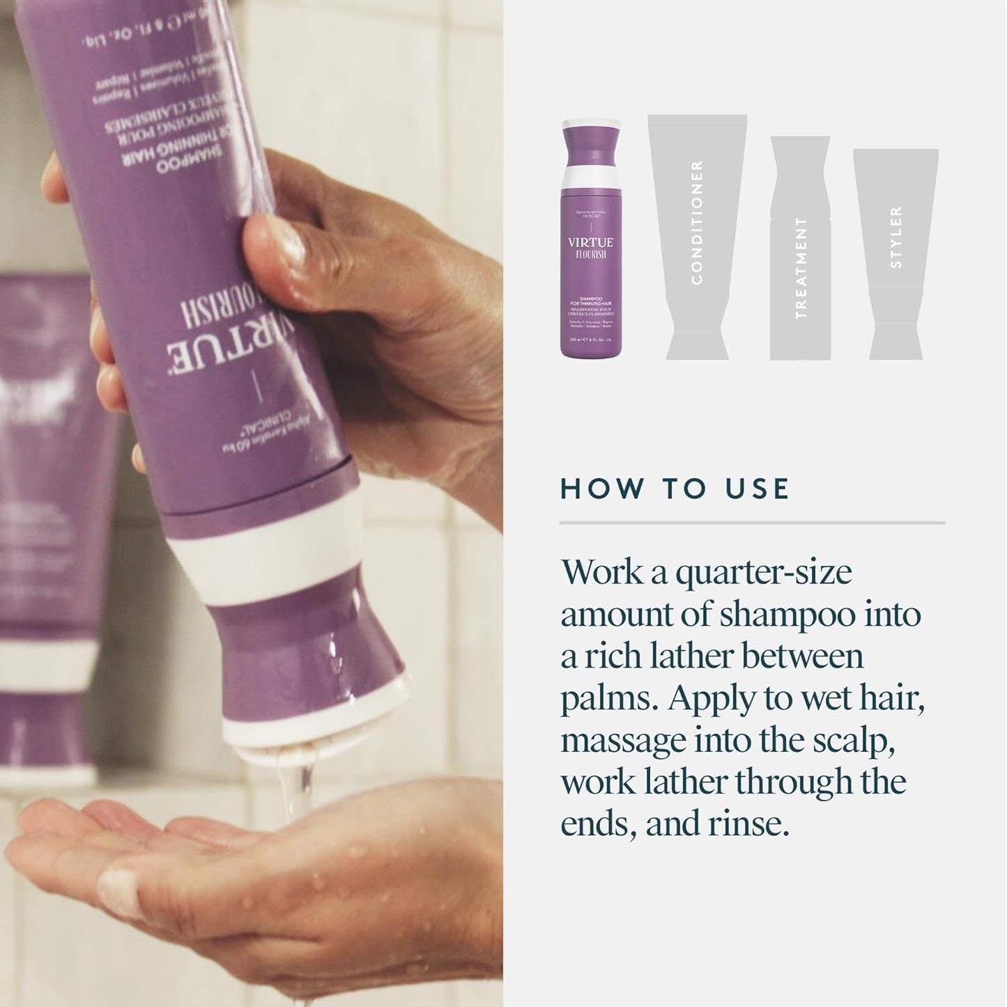 VIRTUE Flourish Shampoo - Sulfate-Free Volumizing Formula for Thinning Hair | Color Safe, Detoxifying Treatment