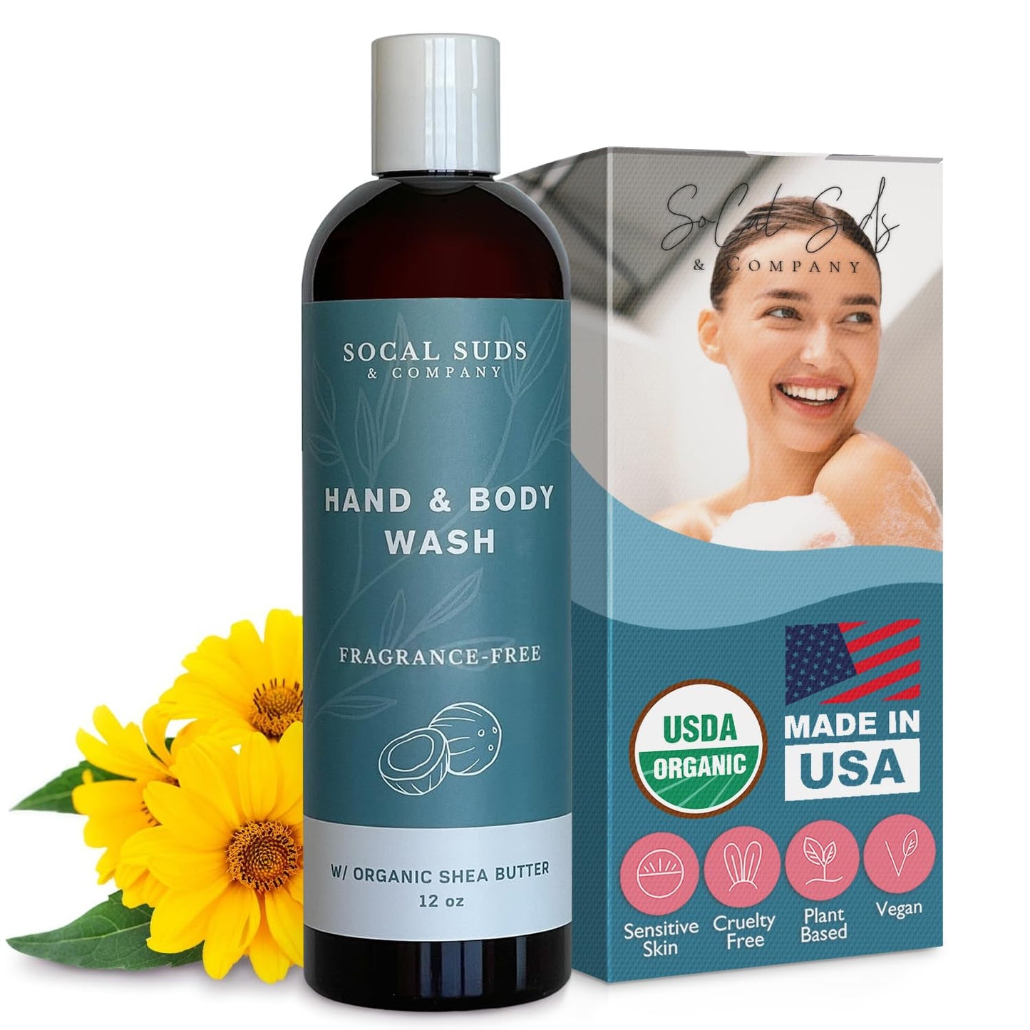 Organic Shea Butter Body Wash - Fragrance-Free Moisturizing Liquid Soap for Sensitive Skin | 12oz