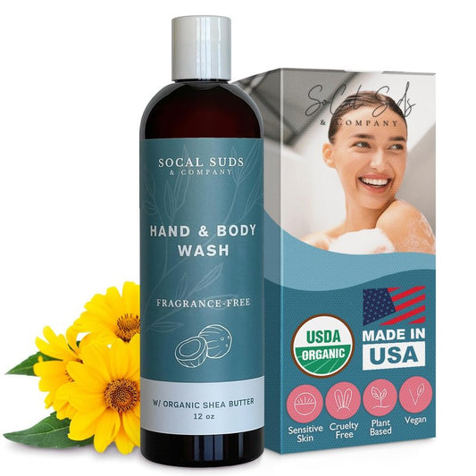Organic Shea Butter Body Wash - Fragrance-Free Moisturizing Liquid Soap for Sensitive Skin | 12oz