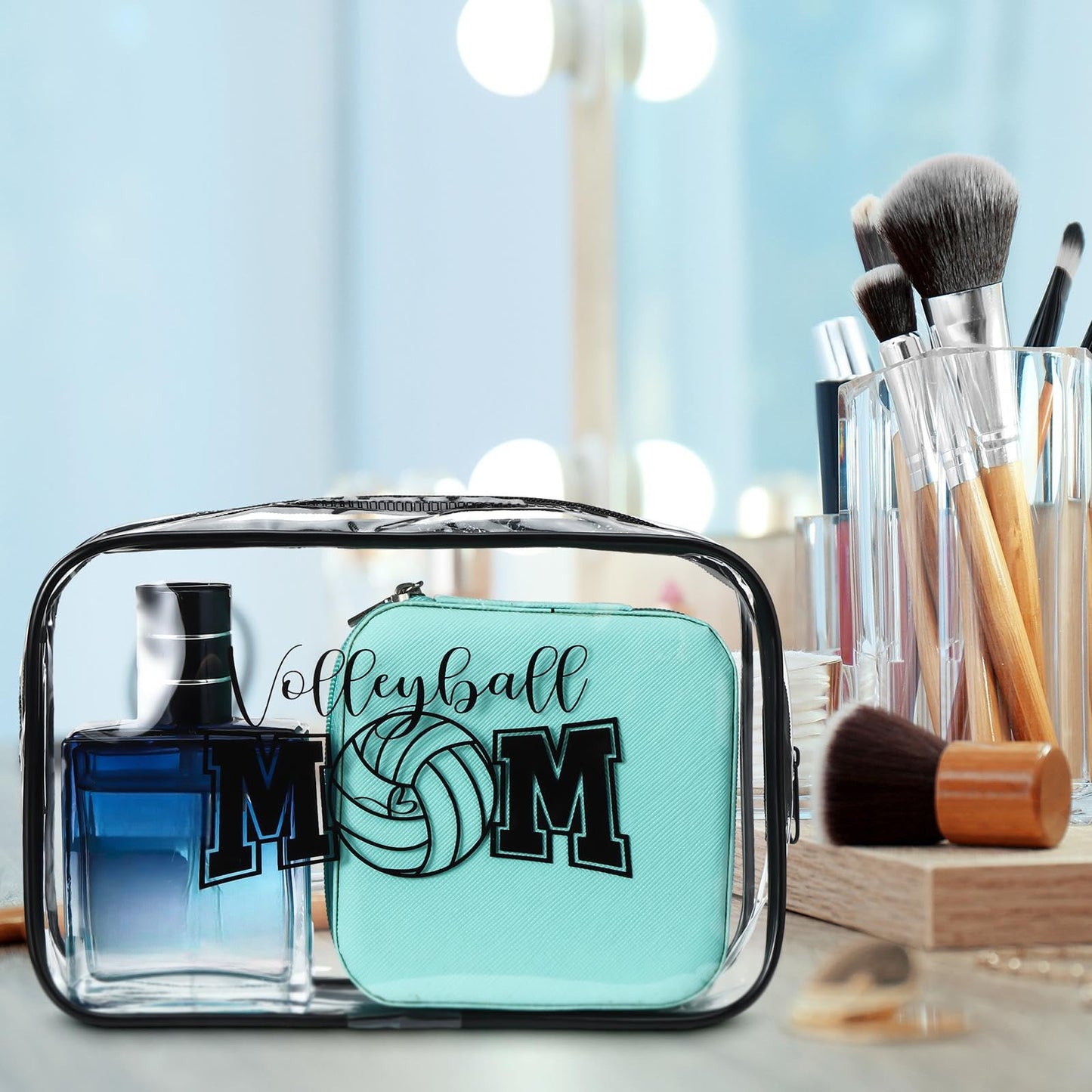 Abbylike 12 Pcs 7 x 4.7 x 2.4'' Volleyball Theme Cosmetic Bag Gifts Accessories for Makeup Bags PVC Clear Cheer Case Toiletry Zipper Pouch for Team Women