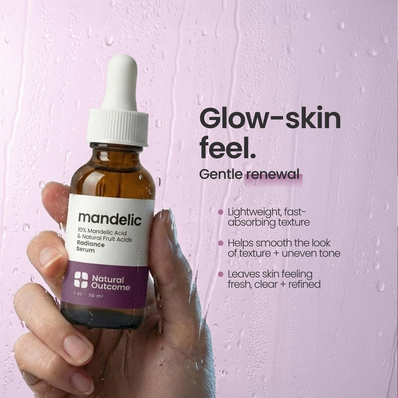 Mandelic Acid Serum 10% | Anti-Aging AHA Facial with Hyaluronic Acid | Targets Fine Lines, Dark Spots, and Wrinkles | Clarifies Acne and Stimulates Natural Collagen Production | 1 Oz Natural Outcome