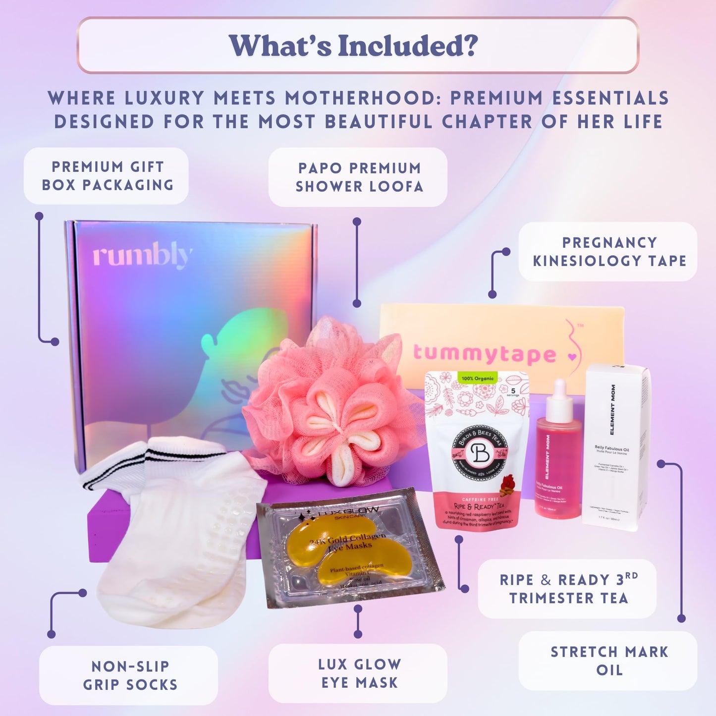 Rumbly 3rd Trimester Mom-to-Be Essentials Box - Gift for Expecting Moms - Care Package with Essential New Mommy Items & Pregnancy Must-Haves T3