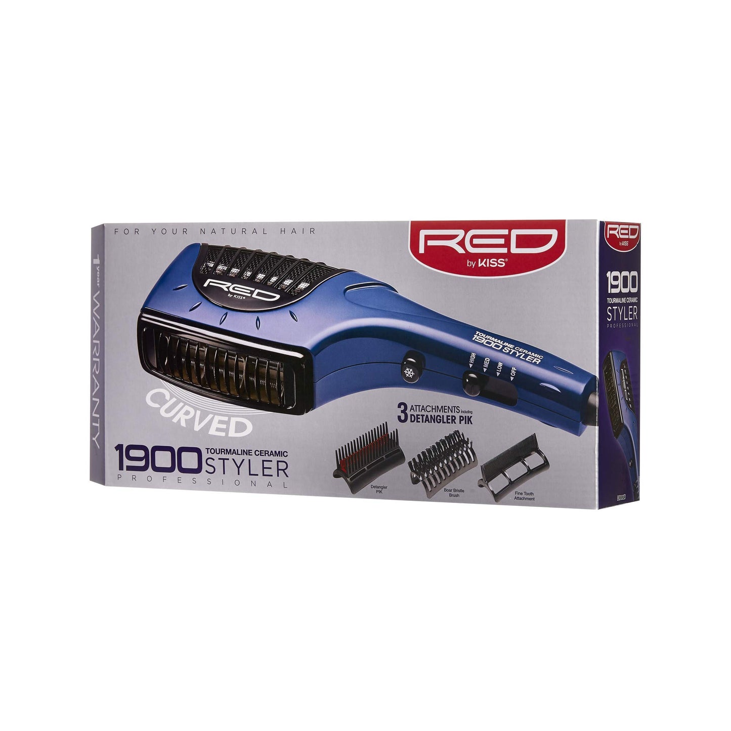 RED by KISS 1900 Ceramic Hair Styler with Detangler Pik, Professional Quick Blow Dry Comb, 3 Heat/Speed Settings, Cool Shot Button, Ideal for Curling & Straightening