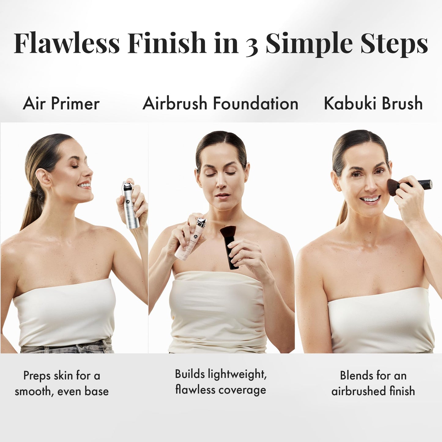 MagicMinerals AirBrush Foundation Set by Jerome Alexander – 3pc Set Includes Primer, Foundation and Kabuki Brush - Spray Makeup with Anti-aging Ingredients for Smooth Radiant Skin (Light Medium)