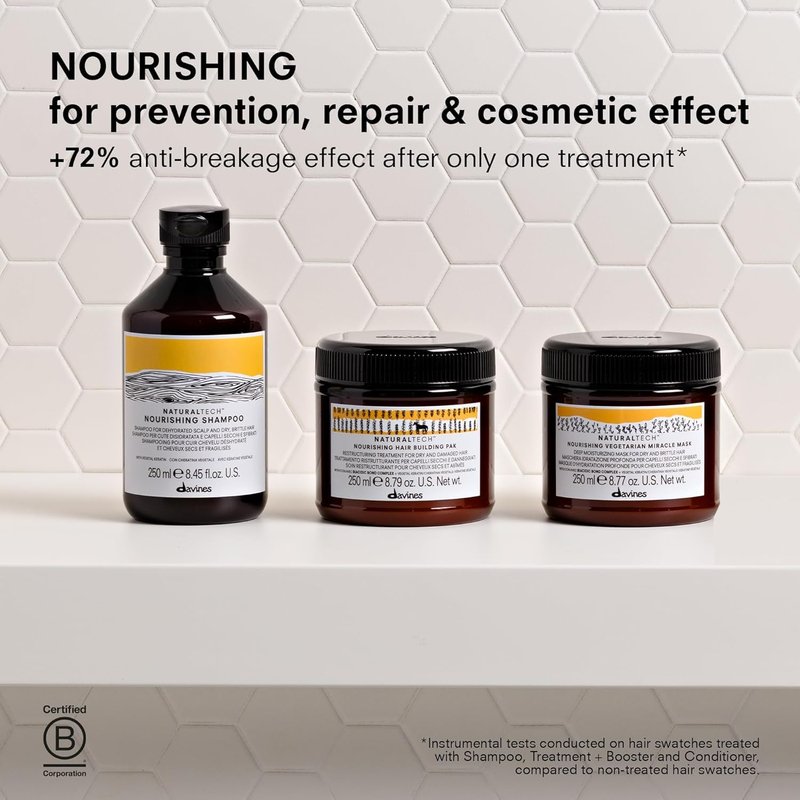 Davines Naturaltech Nourishing Vegetarian Miracle Conditioner, Restructuring & Hydrating for Dry & Damaged Hair - With Vegetal Keratin - Deeply Moisturizes Dry Hair, 8.45 Fl Oz