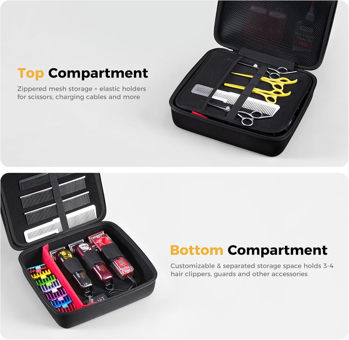 ProCase Hard Barber Accessories Case - Travel Bag for 3-4 Hair Clippers & Supplies | Portable Organizer in Black
