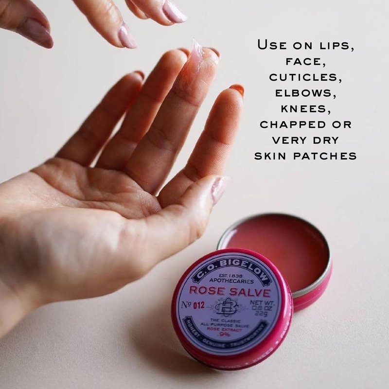 C.O. Bigelow Rose Salve Tins, Pack of 3 Lip Balm Tins, All Purpose Salve for Lips, Cuticles, Hands & Dry Skin, Lip Balm Set, 0.8 oz