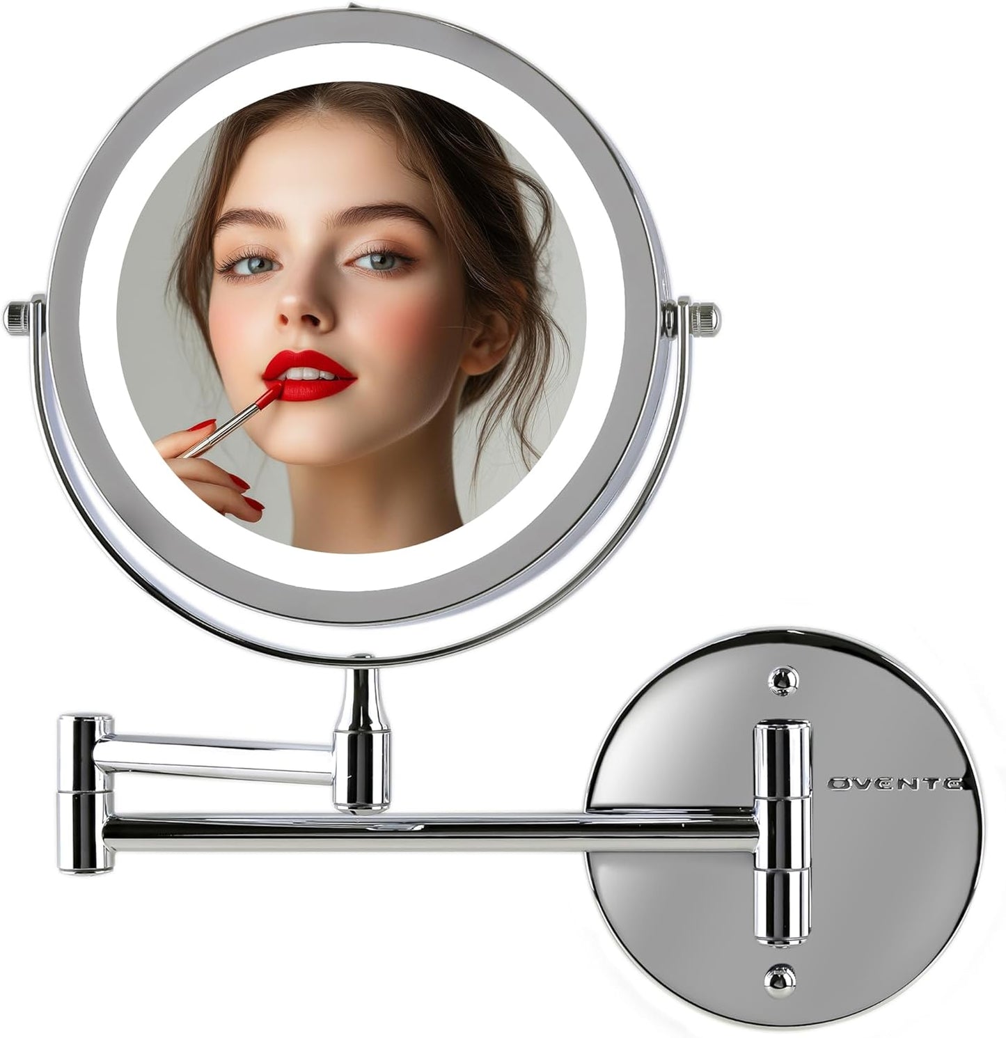 Lighted Makeup Mirror - 7-Inch Double-Sided 1X/10X Magnification | LED, Cordless, 360° Rotation, Polished Chrome