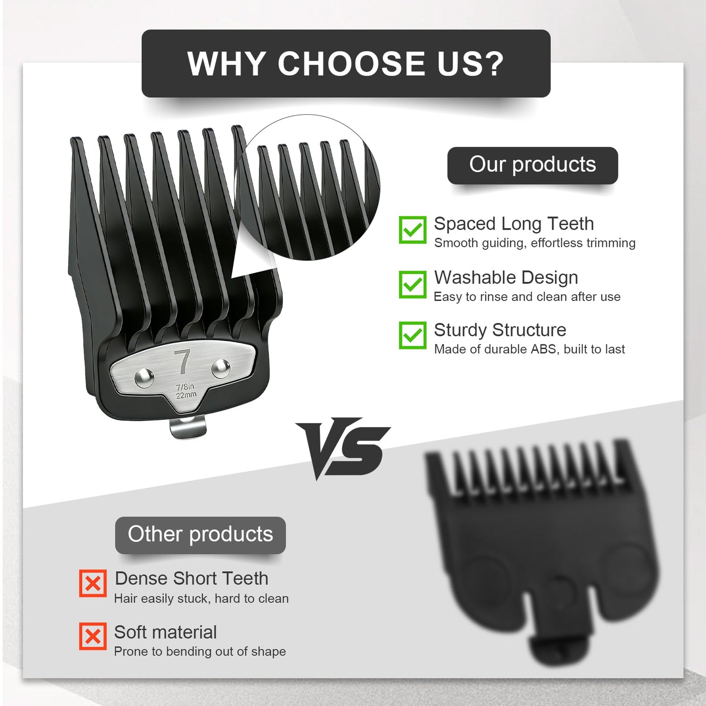 10-Piece Clipper Guard Set, Black Professional Clipper Guard Set Compatible with Most Wahl Clippers (1.5-25mm), Premium Close Cut to 1-Inch,Black