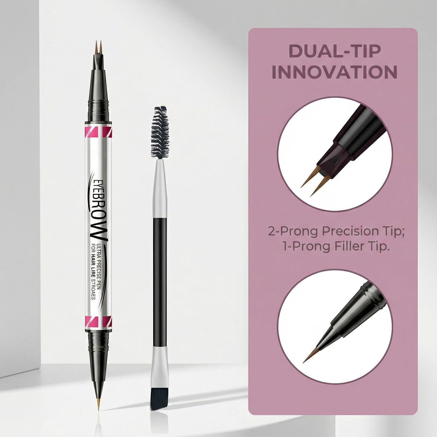 YeMoMo Dual-Tip Eyebrow Pencil, 2-in-1 Waterproof Brow Liner with Ultra-Fine Fork and Precision Tip, 5 Natural Shades from Light Brown to Black (3#Dark Brown)