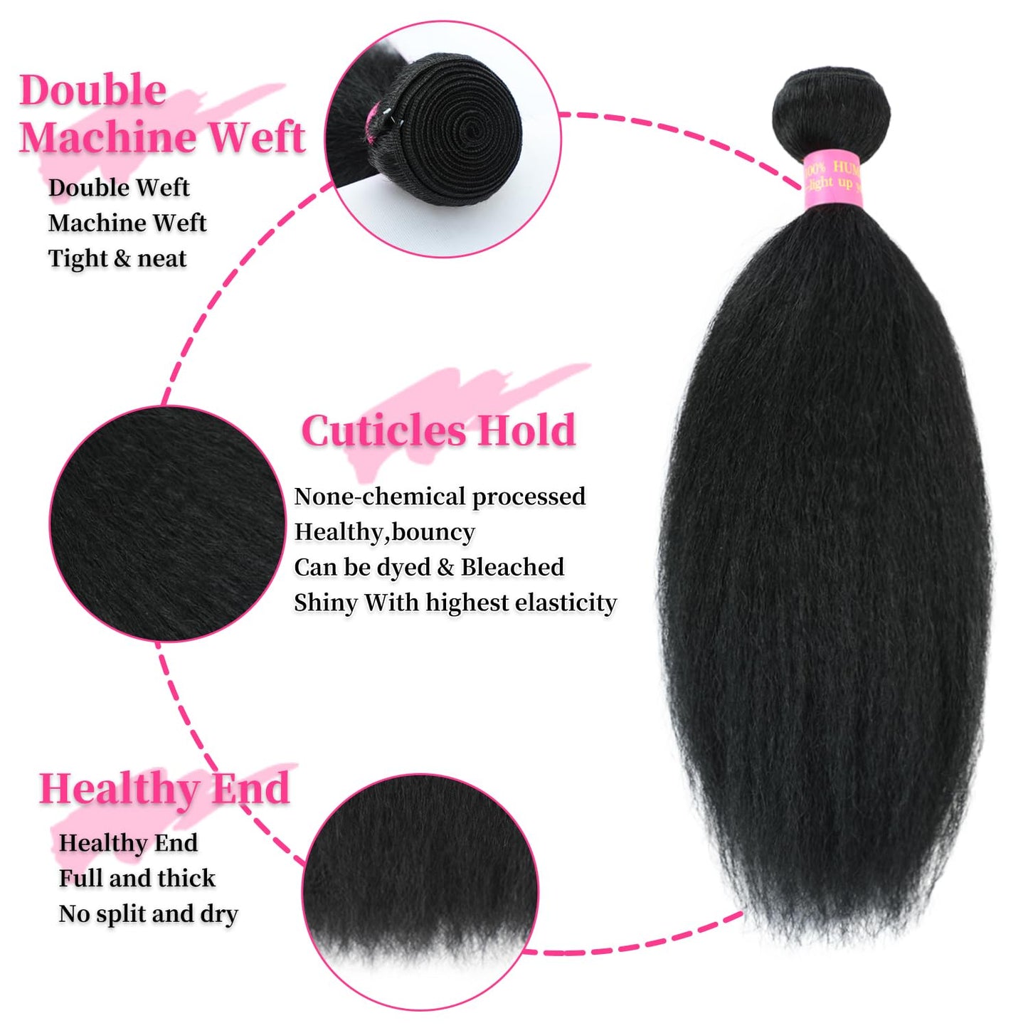 Fopeela Kinky Straight Bundles 14 Inch 100% Unprocessed Brazilian Virgin Remy Hair Kinky Straight Human Hair Bundles 1 Bundles Sew in Yaki Straight Bundles For Black Women