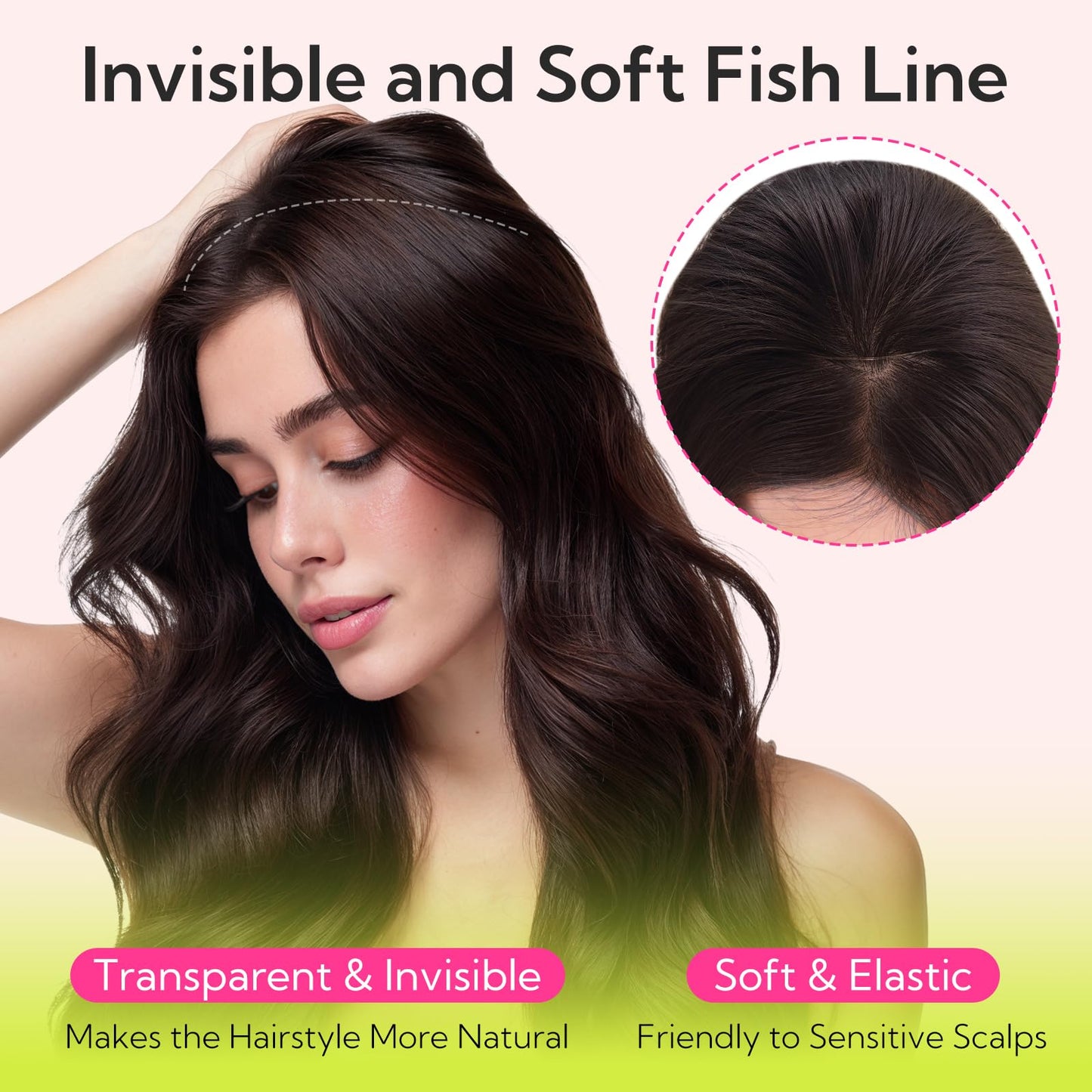 HOTBANANA Wire Hair Extensions, 14 inch 75g Light Dark Brown Invisible Fish Line Real Human Hair Extensions Straight
