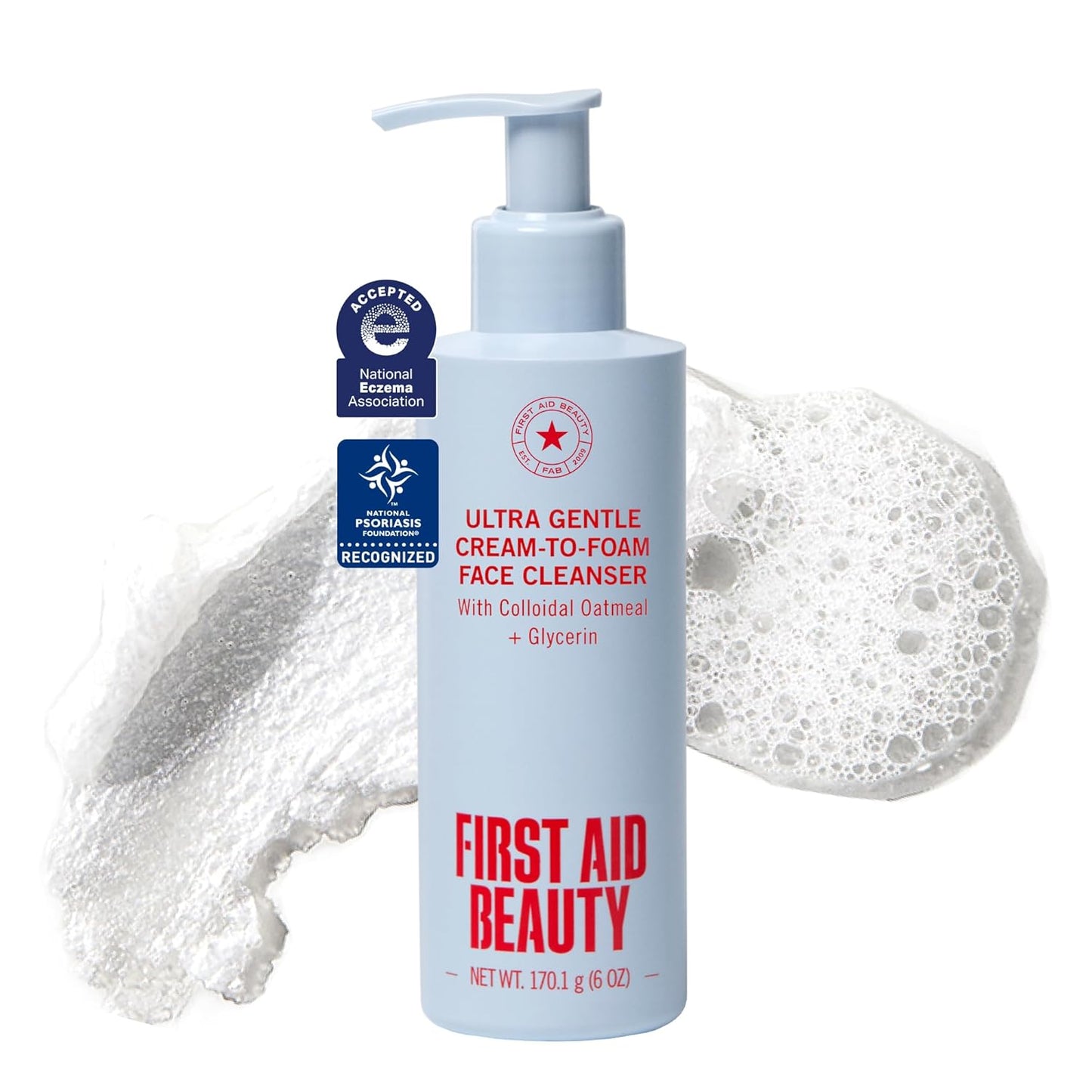 First Aid Beauty Ultra Gentle Facial Cleanser - Makeup Removing Cream-to-Foam Wash for Sensitive & Acne-Prone Skin