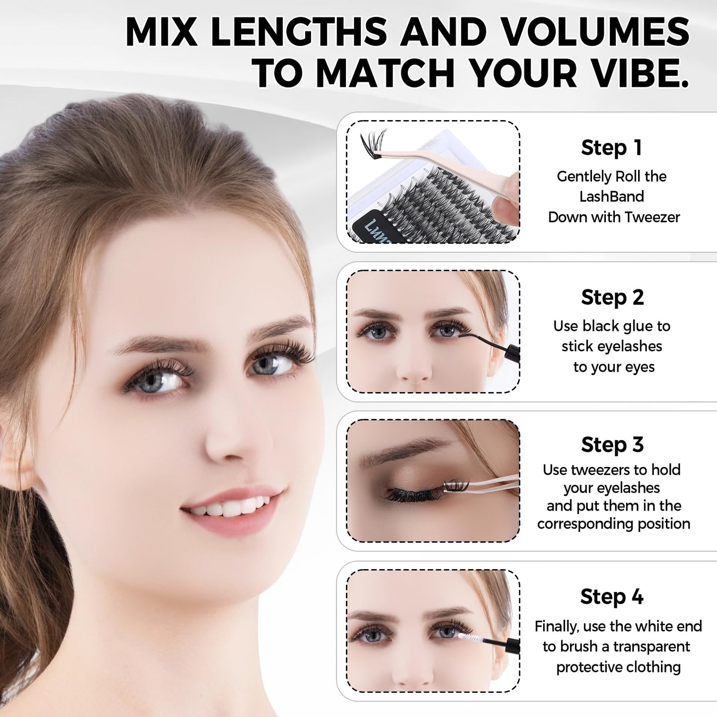 Lunarush Lash Extension Kit DIY 240pcs Lash Clusters Eyelash Extension Kit, 9-16mm 30D 40D Individual Lashes Kit,Lashes Lash Bond and Seal Tweezers(30D 40D KIT)
