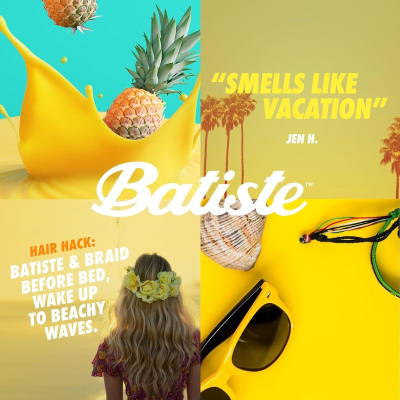 Batiste Tropical Dry Shampoo - Waterless Formula for Fresh Hair | 3.81oz, 3 Pack