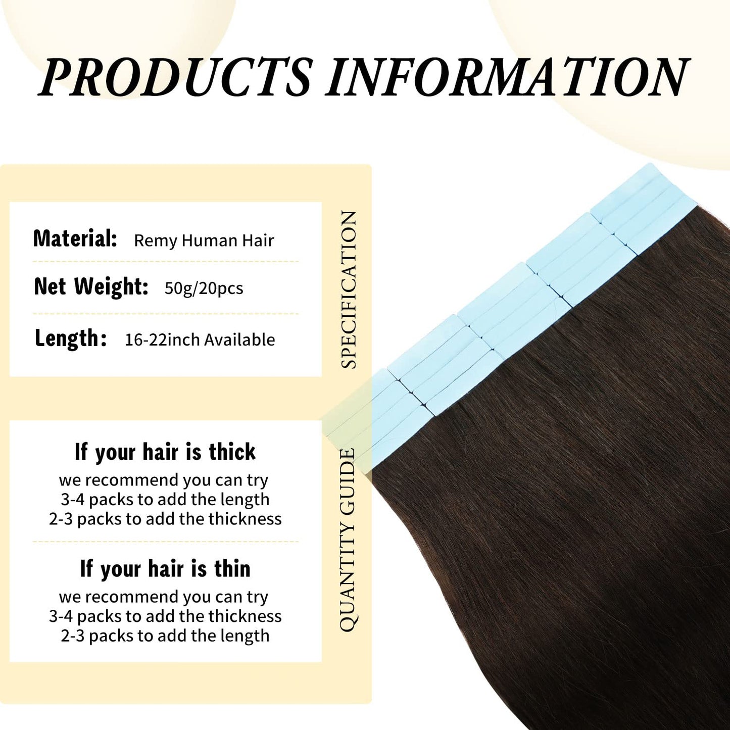 20 inch Tape in Hair Extensions Human Hair Straight Tape Hair Extensions for Women 20 Pcs/50g Seamless Skin Weft #2 Dark Brown Real Hair Extension Invisible Tape ins Human Hair