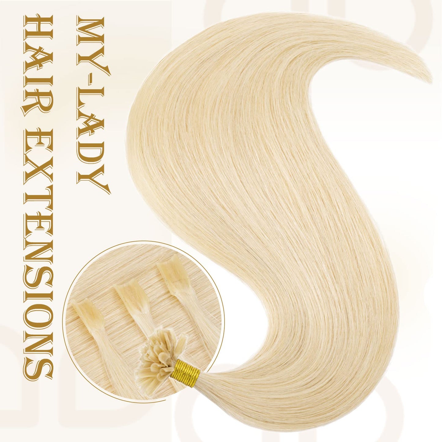 MY-LADY K Tip Hair Extensions Real Human Hair Platinum Blonde 16 Inch 50G 50Strands KTip U Tip Utip Keratin Bond Fusion Pre Bonded Straight Real Remy Hairpieces
