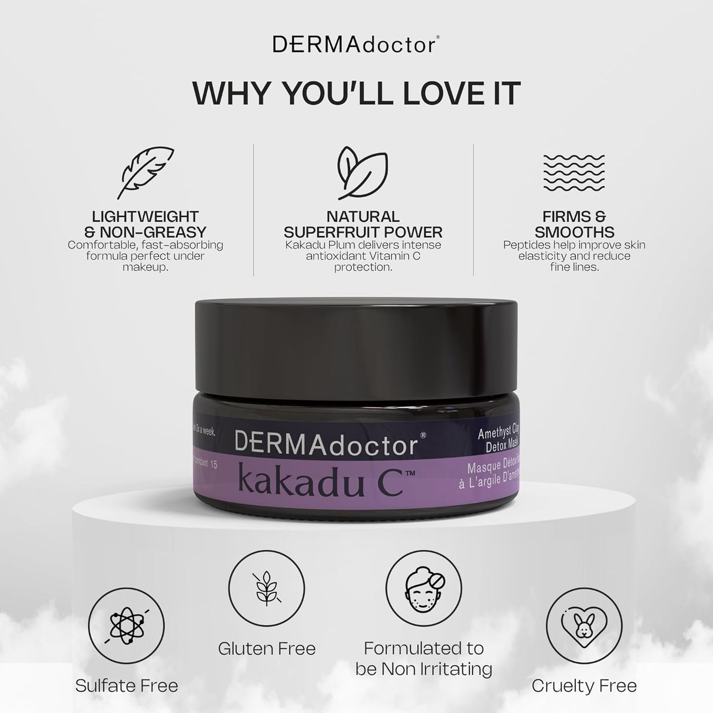 DERMAdoctor Clay Mask - Bentonite & Kaolin Clay Facial Detox | Pore Minimizer, Illuminator - 1.69 oz