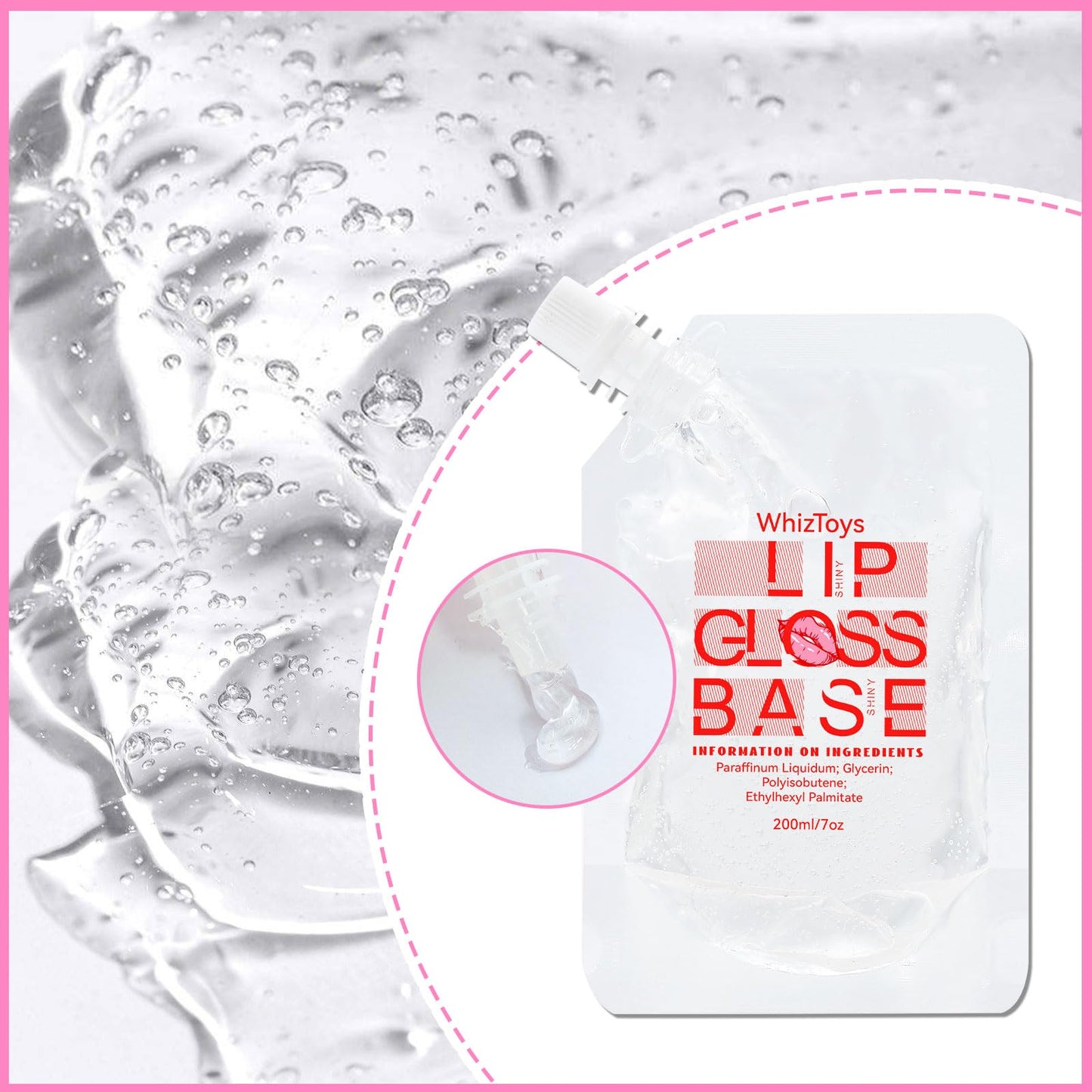 WhizToys 74PCS DIY Lip Gloss Making Kit, Make Your Own Lip Glosses Set Moisturizing Lip Glaze Handmade Glittery Set for Makeup Lover Beginner Teen Girl Gifts, 200ml Lipgloss Base