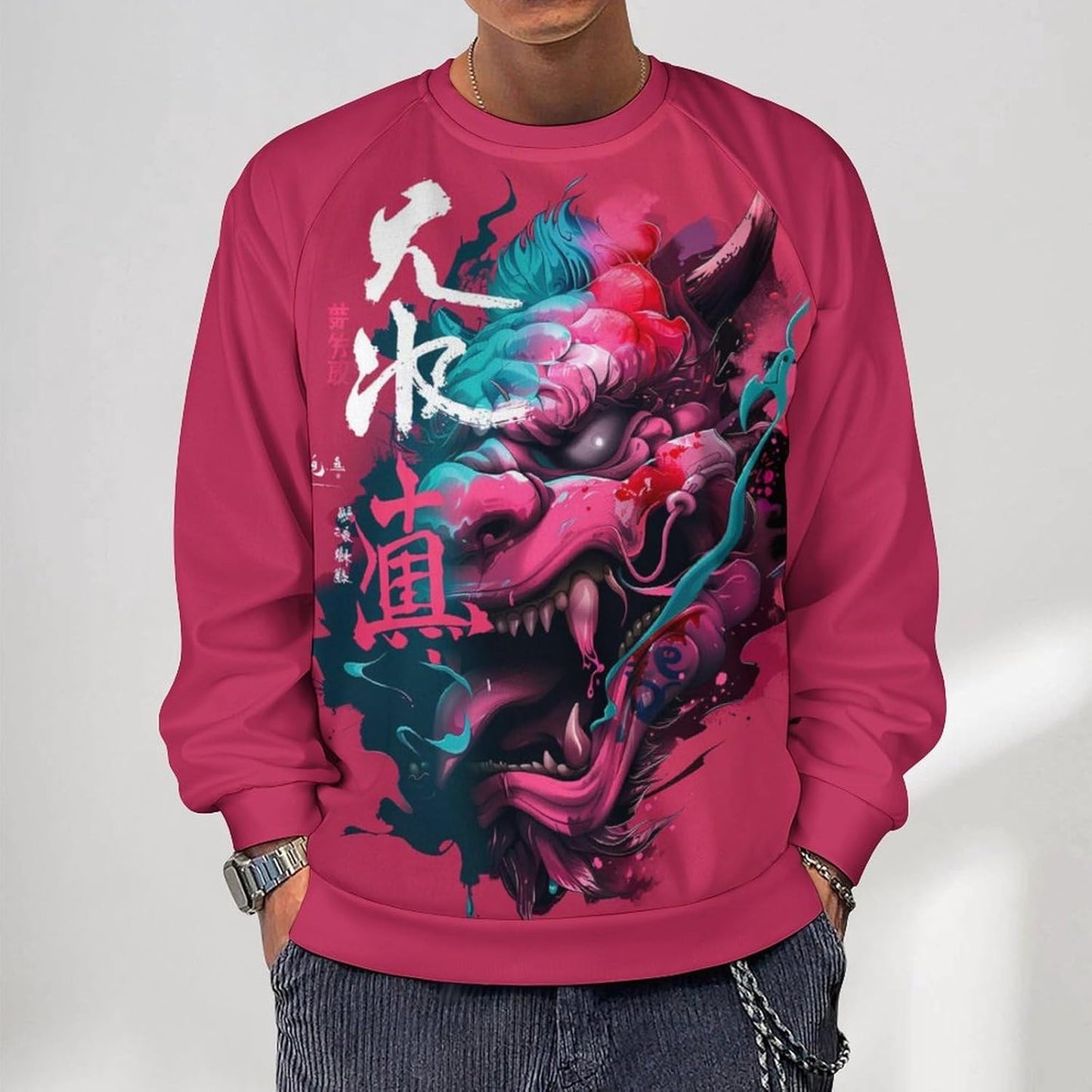 Japanese Art Dragon Print Hoodie for Men - Y2K Retro Long Sleeve Streetwear Sweatshirt | Cool Workout Style