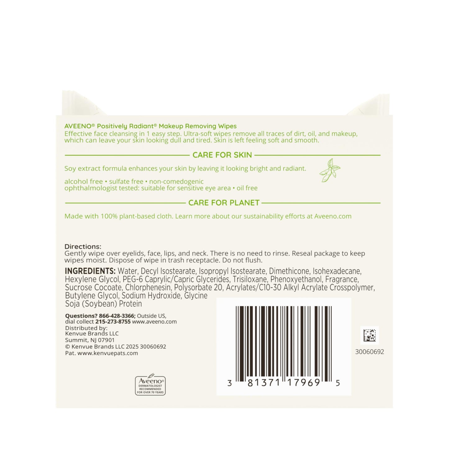 Aveeno Positively Radiant Makeup Remover Wipes, Oil Free, Alcohol Free, Non-Comedogenic Facial Cleansing Wipes, Gentle Face Wipes for Sensitive Skin, Travel Makeup Wipes, Twin Pack, 2 x 25 Ct