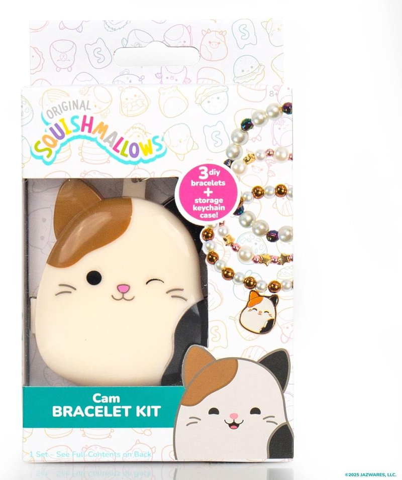 Squishmallows Cam the Cat Bracelet Kit | Create 3 Fun Accessories with Beads, Charms & Keychain | Friendship Jewelry Craft Set for Kids