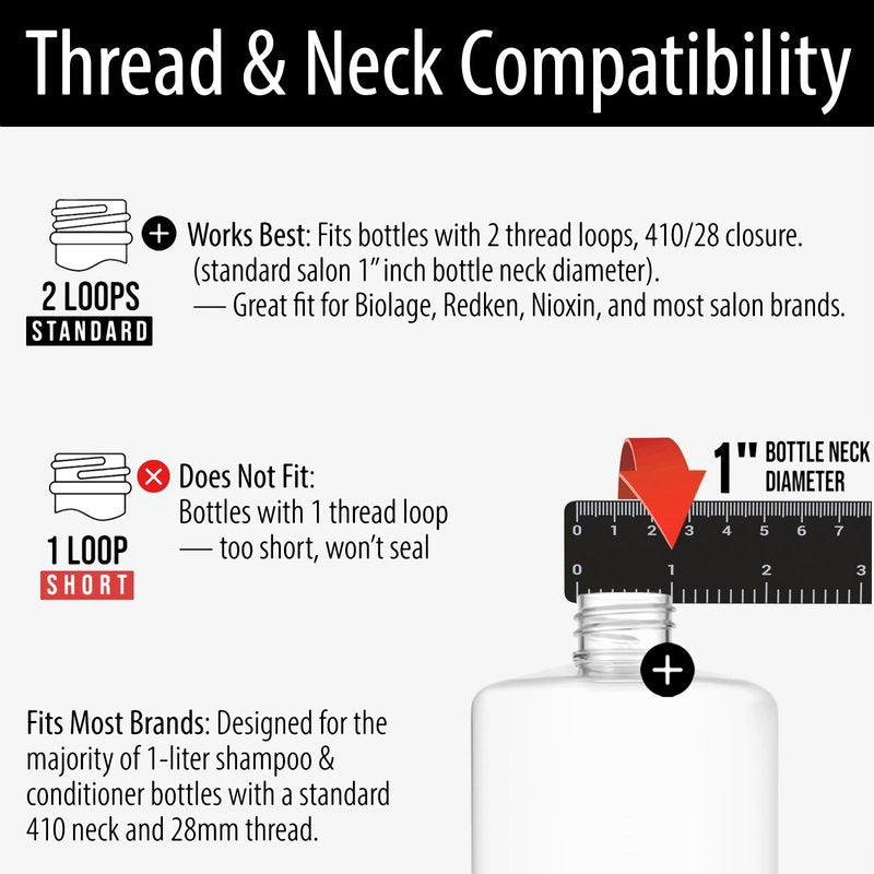 Bar5F Pumps for Shampoo Conditioner Lotion Body Wash, Fits 1" Inch Bottle Necks, 1 Liter 33.8-Ounce Bottles (Black and White)
