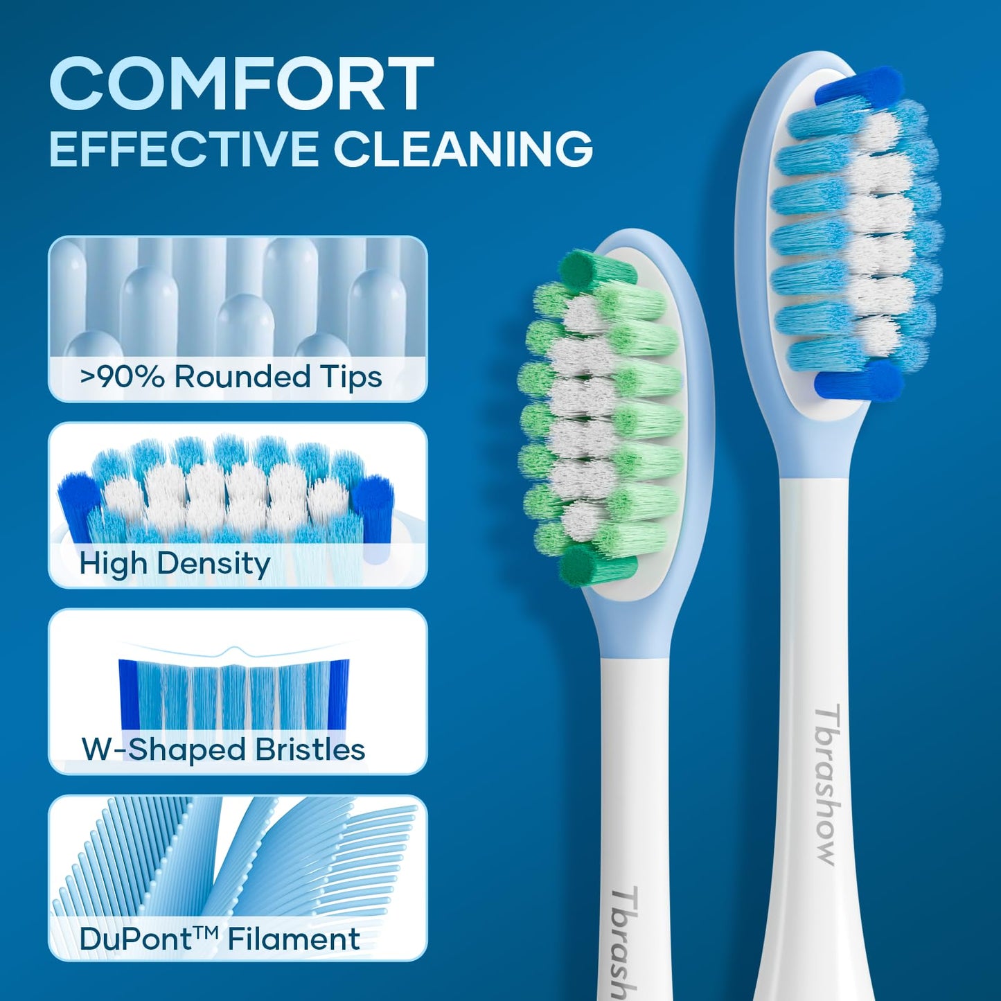 Replacement Toothbrush Heads for Phillips Sonicare, Compatible with Click-On Toothbrushes Including 2 Series Plaque Control,3 Series Gum Health, DiamondClean & FlexCare,8-Pack (Blue)