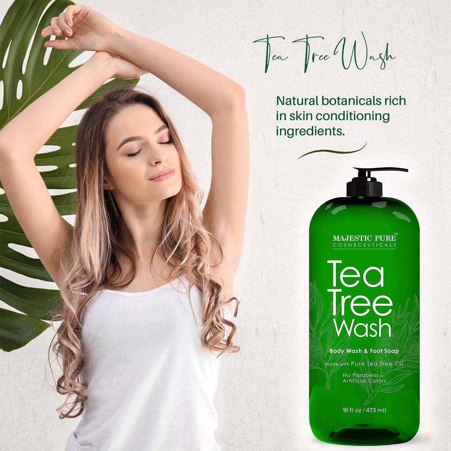 MAJESTIC PURE Tea Tree Body Wash, Tea Tree Foot Cream, & Tree Tea Face Cream Bundle