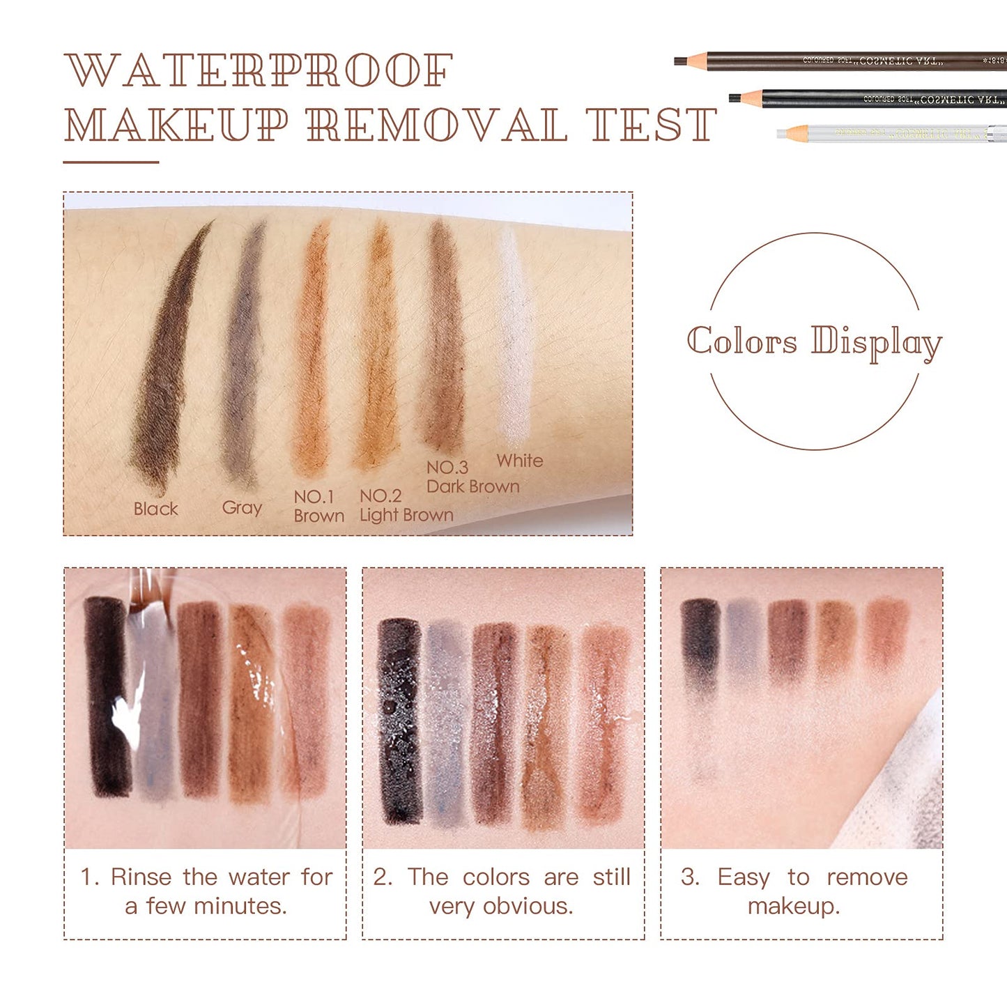 LSxia Waterproof Eye-Brow Pen-cil Set, Pull Cord Peel-off Eyebrow Pencil Microblading Eyebrow Pen Supplies Kit, White Eye-Liner Pencil and Eyebrow Tool Tattoo Makeup (6+1 Brown+Dark Brown+Light Brown)