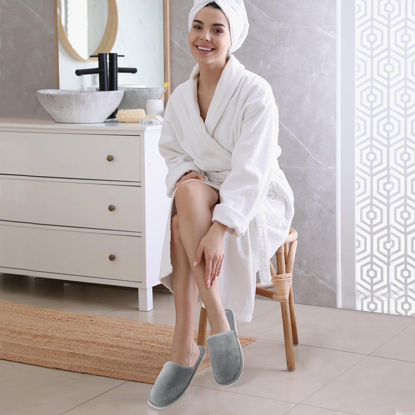 Extrapins 12 Pairs Disposable Slippers,Grey Closed Toe Spa Slippers,Non Slip Hotel Slipper,Soft Coral Fleece Slippers for Women Men,Comfortable House Slipper Bulk for Guests Hotel Home Travel (Grey)