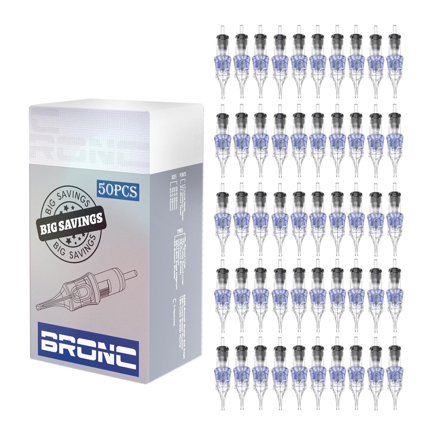 BRONC 50PCS Tattoo Cartridge Needles 1011RM - 11RM #10 Bugpin 0.30mm 11 Curved Magnum Disposable Tattoo Needles for Rotary Tattoo Machines